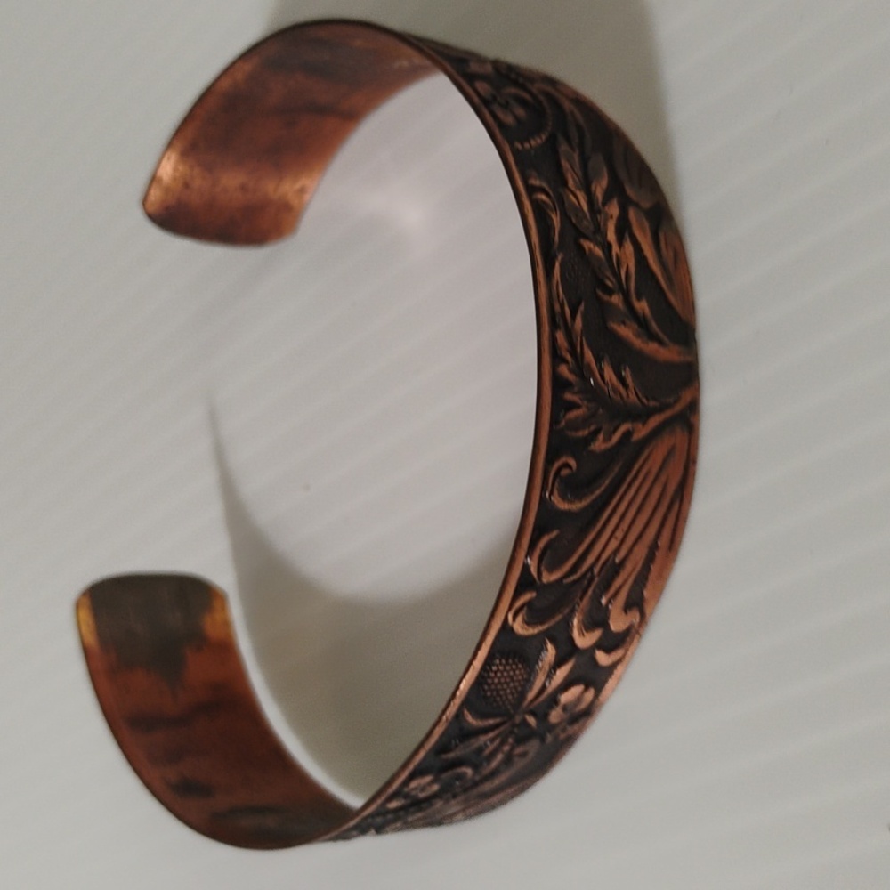 Floral Copper Cuff With Matching Earrings - Picture 2 of 7